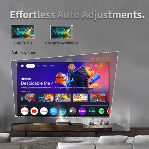 Wupro G3 UST Projetor de laser triplo 4k Google TV 650 ANSI Lumens Foco automático WiFi Projetores de lançamento ultracurto para cinema em casa - Imagem 5