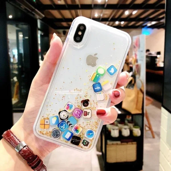 Capa com ícones de aplicativos fofos de areia movediça dinâmica para iPhone 16 15 13 12 11 Pro Max capa líquida para iPhone 14 7 8 Plus X XR XS - Imagem 6