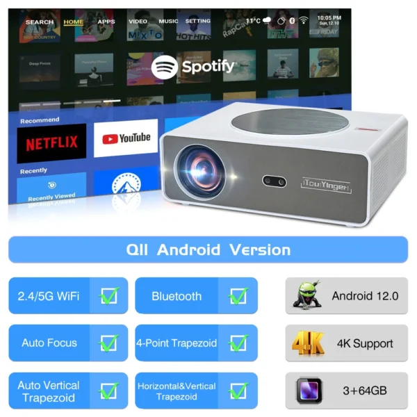 NOVO Projetor Touyinger Q11Android 4k 8k LED Projetor de home theater 5G Full HD Projetor de filmes - Imagem 2