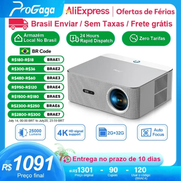 PROGAGA Full HD 1080P Projetor 4k PG610W Android WiFi Foco automático PG610 Projetor portátil PK DLP Home Theater Feixe de filme ao ar livre projetor 4k portátil mini projetor casa inteligente video game portátil