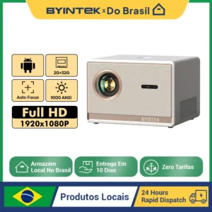BYINTEK T5 Full HD 1080P Projetor 4K 1000ANSI Android WiFi 6 Foco Automático ProfessionalBass Projetor de Home Theater para Vídeo