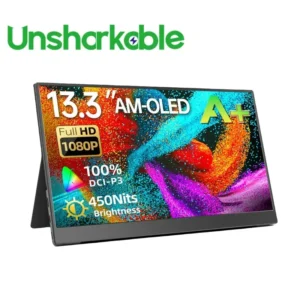 Monitor portátil oled não brilhante de 13.3 polegadas com tempo de resposta de tela fhd 1ms 10bit 100% monitor DCI-P3 com modo hor de jogo sunc adaptável
