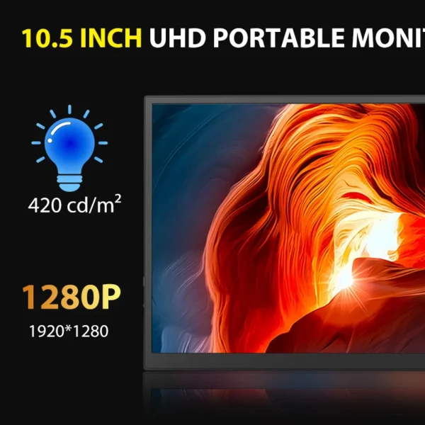 Monitor portátil de 10.5 polegadas, 1280p, 100% srgb, 420cd/m2, com alto-falantes duplos, mini interface hdmi para laptop, pc, ps4, console de jogos - Imagem 3