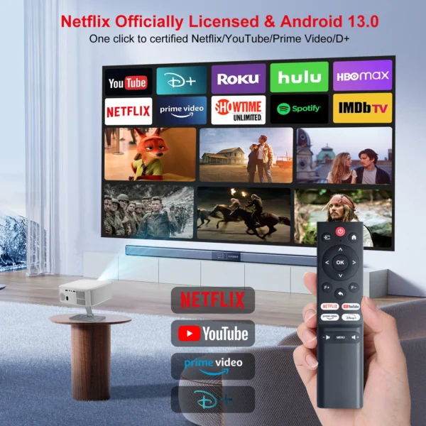 P92 Max Home Projetor 1080P FHD Dual Band WIFI BT 5.2 Android 13.0 com suporte de ajuste de 180 ̊ Smart Beamer Certificado Netflix - Imagem 8