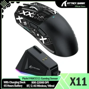 Mouse para jogos sem fio PixArt PAW3311 Sensor para jogos, BT/2.4G sem fio/com fio ATTACK SHARK X11 Doca de carregamento para