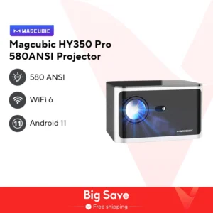 Magcubic HY350 Pro 580ANSI Projetor Android 11 4K 1080P Wifi6 Controle de Voz Allwinner H713 Foco Eletrônico BT 5.0 Home Cinema