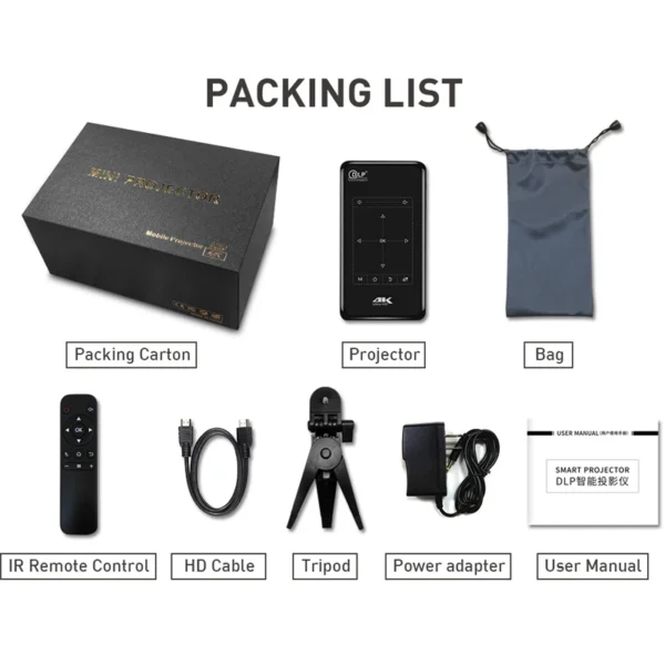 SmartIdea-Projetor Inteligente DLP, Beamer, Bateria BT, AirPlay embutido, Miracast, 3D, 4K, HD, AC3, Android, Wi-Fi, Novo - Imagem 6