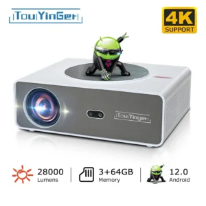 Touyinger Q11 Full Hd Android 12 Projetor 4K 8K Projetor de filmes 28000 lumens 3 + 64G Projetores para dispositivos de jogos de home theater
