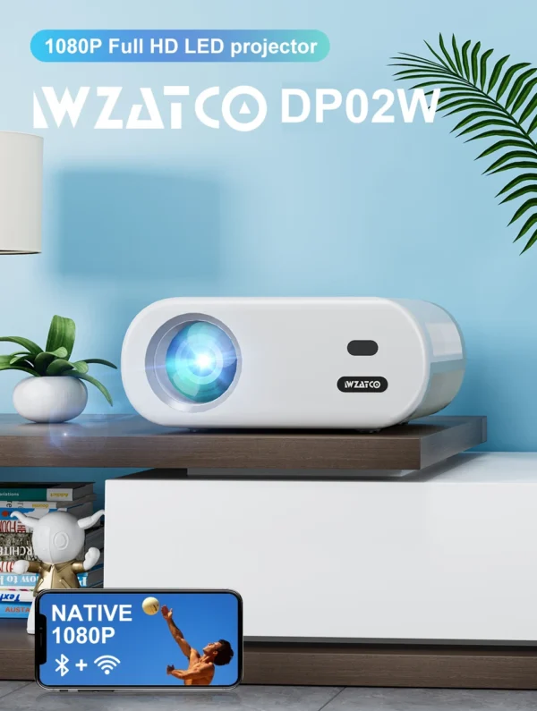 WZATCO-Mini Projetores com Tela Espelhada, Suporte Bluetooth, WiFi, Full HD, 1080P, 4K, LED, Home Theater, DP02W - Imagem 2