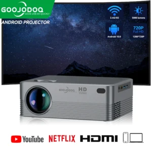 GOOJODOQ-Projetor Portátil Mini LED, Full HD 1080P, 4K, Wi-Fi, 2.4G, 5G, Android, IOS, Smartphone, Vídeo, Casa, Escritório, Acampamento