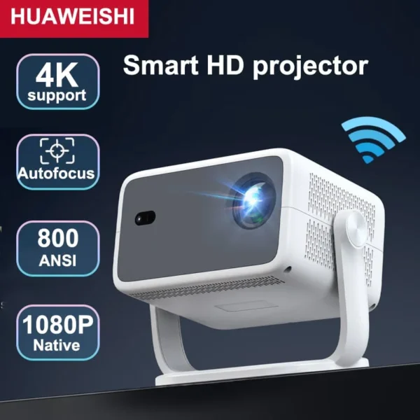 HUAWEISHI 4K 800ANSI P4 Projetor Portátil Nativo 1080P Foco Automático Correção Keystone BT5.2 Android 11 WIFI6 360 ° Cinema em casa
