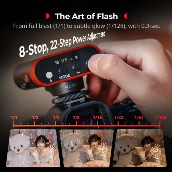 SmallRig RS20 Mini Speedlite Flash oferece 8 paradas e 22 níveis de ajuste de luz 1/1 a 1/128, com tela OLED para câmera -5374 - Imagem 6
