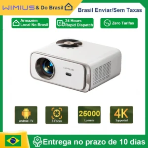 Projetor Wimius P63 Nativo 1080P 1000ANSI Android 9.0 Projetores WiFi 6 e 4P Keystone Projetor portátil para home theater