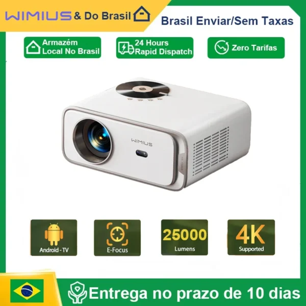 Projetor Wimius P63 Nativo 1080P 1000ANSI Android 9.0 Projetores WiFi 6 e 4P Keystone Projetor portátil para home theater
