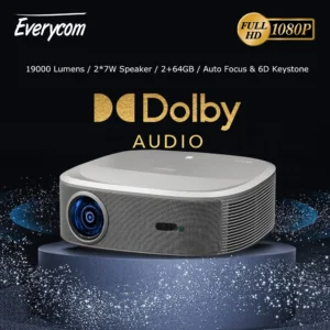 Everycom HQ10W 1080P Projetor Full HD 4K 26000 Lumen Projetores Vídeo Smart TV para casa 2 + 64GB Projetor de cinema com Dolby