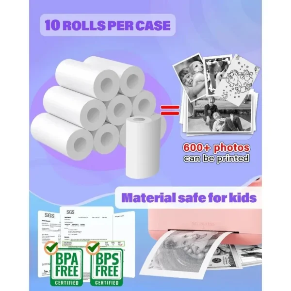 Recarga de impressão instantânea para câmera infantil, impressão térmica, sem BPA, branco, não adesivo, rolos de impressão fotográfica, 57x25mm - Imagem 2