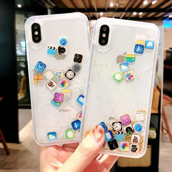 Capa com ícones de aplicativos fofos de areia movediça dinâmica para iPhone 16 15 13 12 11 Pro Max capa líquida para iPhone 14 7 8 Plus X XR XS - Imagem 11