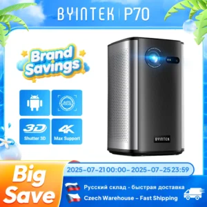 BYINTEK-P70 Mini projetor portátil, 3D, 4K, projetor 4k portátil,DLP, foco automático, Android inteligente, Wi-Fi, LED, 1080P, Home Theater, projetores de vídeo com massa