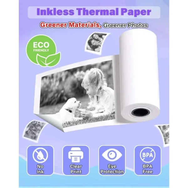 Recarga de impressão instantânea para câmera infantil, impressão térmica, sem BPA, branco, não adesivo, rolos de impressão fotográfica, 57x25mm - Imagem 5