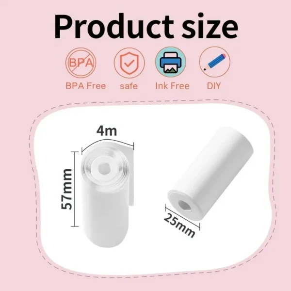 Recarga de impressão instantânea para câmera infantil, impressão térmica, sem BPA, branco, não adesivo, rolos de impressão fotográfica, 57x25mm - Imagem 6