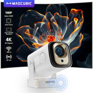 Magcubic HY310 Projetor 4K Suportado 1080P Android 11 Foco Automático 330 ANSI WiFi6 BT5.4 Air Mouse Controle de Voz Portátil Casa