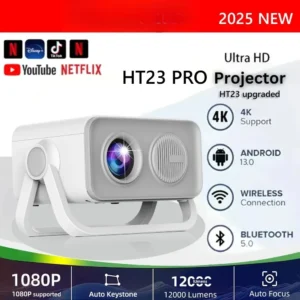 Projetor portátil nativo ht23 pro 800ansi 1080p foco automático correção keystone android13 bt5.2 wifi6 360 ° Cinema em casa 2025