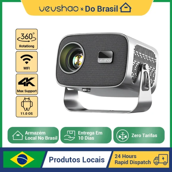 Vevshao a12 projetor mini portátil led vídeo android 11.0 wifi 6 espelho smartphone para 1080p 4k vídeo projetor de cinema em casa
