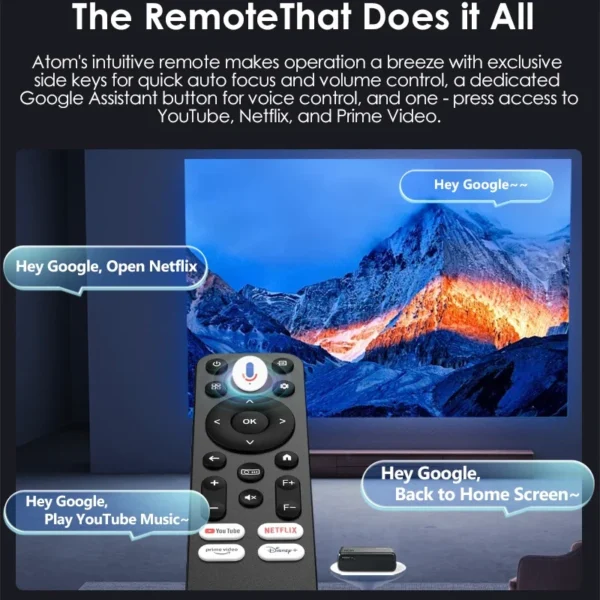 CAIWEI A8 Projetor Portátil Full HD 1080P com Google TV 4K Foco Automático Home Theater WiFi 6 Áudio Dolby Projetor Inteligente para Ambientes Externos - Imagem 5