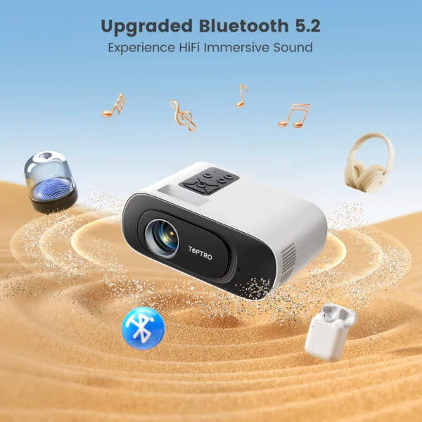 TOPTRO TR26 Mini Projetor Full HD Suporte 1080P 16000 Lumens Auto Keystone WiFi Bluetooth Projetor de Vídeo Portátil Home Theater - Imagem 5