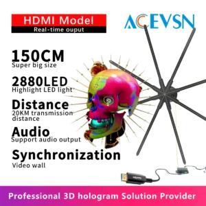 Projetor Holográfico para Suporte a Eventos, Exibição Holográfica, Ventilador LED 3D, Streaming em Tempo Real, HDMI, 150cm