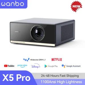 Wanbo X5 Pro Projetor Full HD 1080P Projetor Suporte 4K 1100 ANSI Android 11.0 Home Google Widevine L1 e Assistant