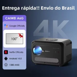 Projetor CAIWEI A6G Android 14 Full HD 1080P 4K Google TV para filmes Home Theater com foco automático Projetores Smart Beamer portáteis