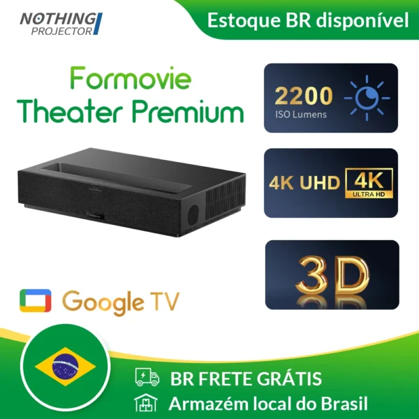 Projetor no brasil Formovie Theater Premium 4k Tripo Laser MEMC 2200 ISO Lúmens projetor laser 4k curta distancia cinema em casa projetor com 3D Google TV e Netflix, Frete Grátis no Brasil