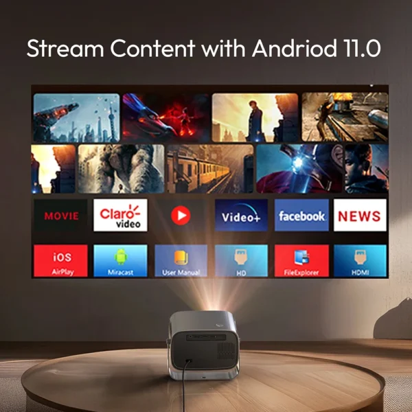 Vevshao a12 projetor mini portátil led vídeo android 11.0 wifi 6 espelho smartphone para 1080p 4k vídeo projetor de cinema em casa - Imagem 8