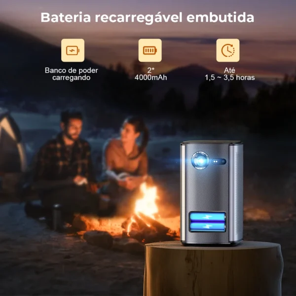 BYINTEK P70 Projetor 4K 1080P DLP Mini Projetor Portátil Home Theater Inteligente Wi-Fi e Bluetooth para Filmes e Jogos Com Bateria - Imagem 2