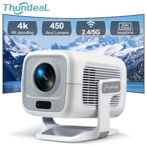 Thundeal 4k full hd pg370 mini projetor android foco automático casa inteligente reunião teatro 450ansi projetor de feixe portátil pk hy320
