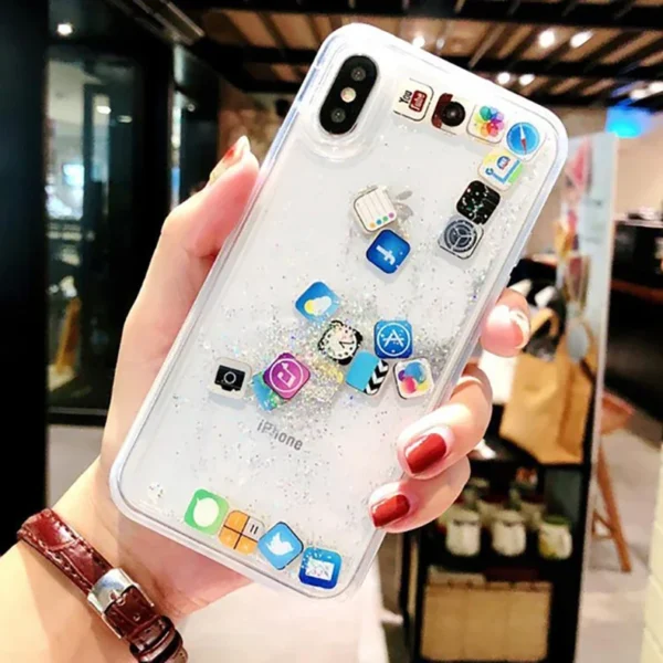 Capa com ícones de aplicativos fofos de areia movediça dinâmica para iPhone 16 15 13 12 11 Pro Max capa líquida para iPhone 14 7 8 Plus X XR XS - Imagem 8