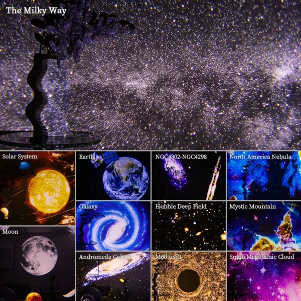 Projetor de galáxia de luz noturna Projetor de céu estrelado 360 ° Lâmpada planetária giratória para quarto infantil, presente de dia dos namorados, decoração de casamento - Imagem 2