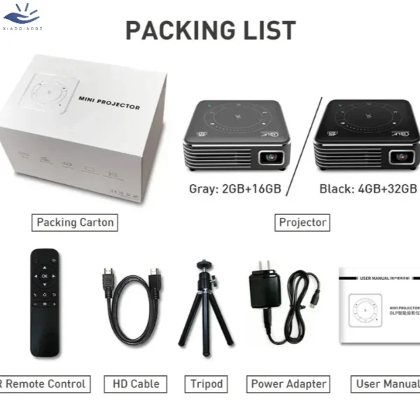 Xiaomiqiaodz portátil mini projetor 4k beamer 3d dlp usb 12v micro android bateria bolso recarregável wifi bluetooth móvel - Imagem 6