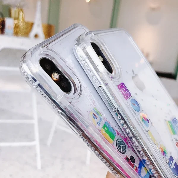 Capa com ícones de aplicativos fofos de areia movediça dinâmica para iPhone 16 15 13 12 11 Pro Max capa líquida para iPhone 14 7 8 Plus X XR XS - Imagem 16