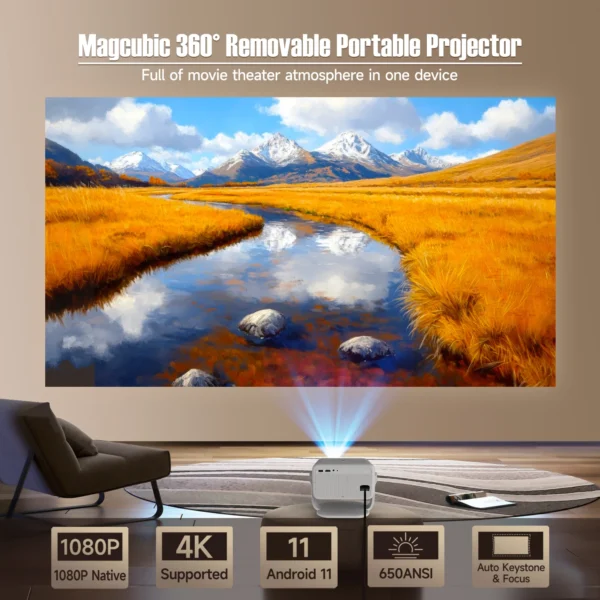 Projetor Magcubic L018 4K Android11 650ANSI com foco automático e Keystone 1080P 360 ° Gire Wifi6 BT5.2 Caixa de correio portátil para filmes ao ar livre - Imagem 2