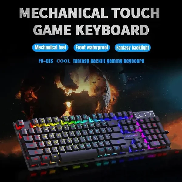 Conjunto de teclado e mouse para jogos de escritório com fio, usb, rgb, retroiluminação luminosa, sensação mecânica, teclado para laptop, computador, acessórios para pc - Imagem 2