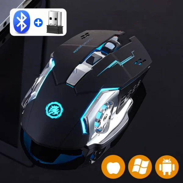 Mouse Gamer Sem Fio Recarregável - Silencioso, Bluetooth/2.4G/USB, Retroiluminação Mecânica para PC - Imagem 2