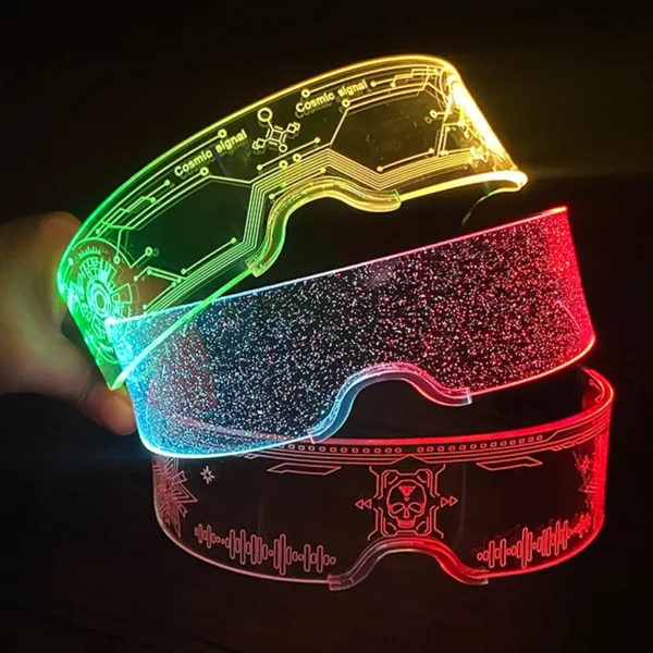 Acrílico led luminoso óculos de festa brilho neon light up visor óculos dj bar festa eyewear para o dia das bruxas natal - Imagem 3