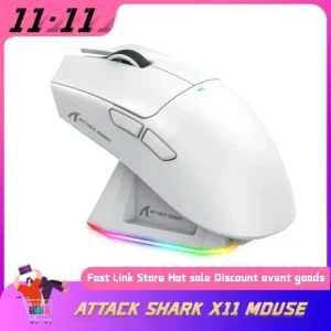 Mouse para jogos ATTACK SHARK X11 com doca recarregável magnética, sensor de jogos PixArt PAW3311 para PC/LAP e-sport