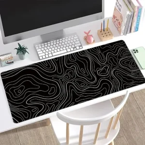 Mouse pad para jogos, teclado grande, 31,5 x 11,8 pol., mouse pad topográfico, preto e branco, para teclado com anti-sl