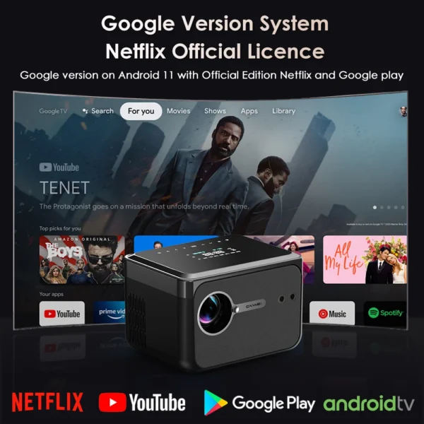 Projetor portátil Android 11 Versão Google Netflix Licença Oficial Projetor 4k 5G WiFi Dolby Projetor de feixe de home theater - Imagem 2