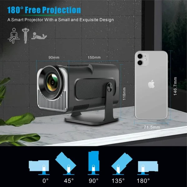 Hy320mini projetor portátil android 11.0 wifi6 bt5.0 nativo 720p 180 ̊ projeção ajustável h713 inteligente 200 ansi projetor ao ar livre - Imagem 5