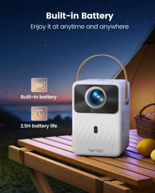 TOPTRO B1 Projetor Portátil Full HD 1080P Suporte 400ANSI Android 9.0 Projetor Auto Keystone e Foco Elétrico Bateria Embutida - Imagem 2