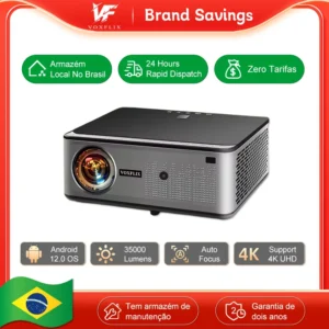 VOXFLIX VF71 4K Android 12 Full HD 1080P 2500 Ansi Lumens Projetor de foco automático WiFi6 Home Theater Smart Beamer
